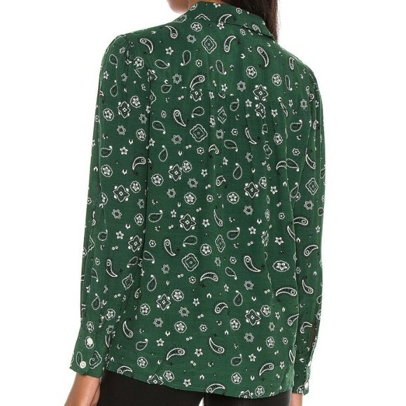 Rails Jesabel Forest Bandana Button Collar Top Shirt Women's Small Green Paisley - Picture 2 of 16